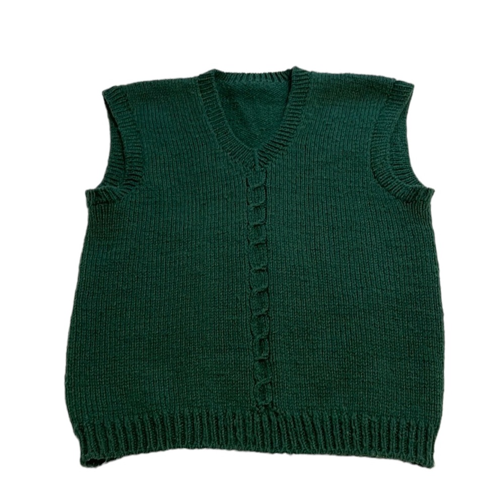 Green Hand Knit Grandpa Vest - Size Large